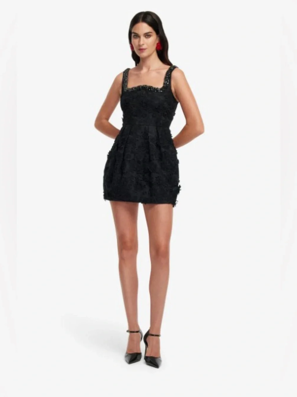LEO LIN Piper Black Floral Applique Lace Embellished Mini Dress AU8/US4 NWOT